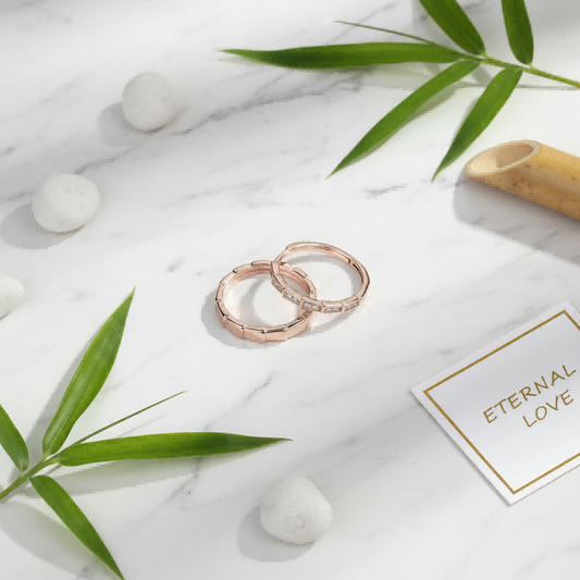 Bamboo Couple Ring | Silver with Zircon | Abundant Life & Lasting Love Symbol | Romantic Gift