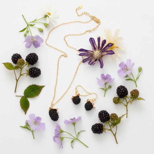 Blackberry Necklace & Earring Set | Gold Plated Plant Series | Pastoral Nature Jewelry