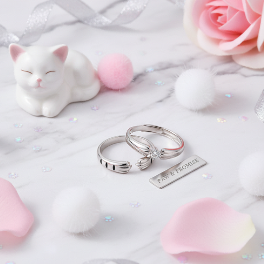 Cat Paw Couple Rings | 925 Silver Adjustable | Light Luxury Design | Cat Lover Gift