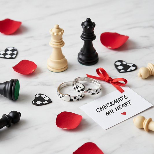 Checkerboard Couple Ring | 925 Silver Black & White Design | Chess Love Symbol | Valentine Gift