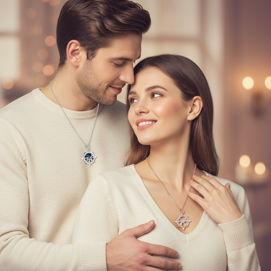 Clock Couple Necklace Romantic Couple Scene