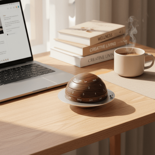 Black Walnut Perpetual Calendar | Rotating Desk Calendar | Creative Geometry Decor