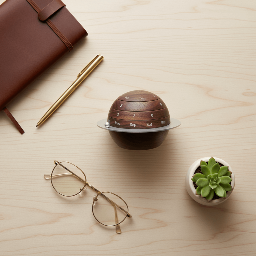 Black walnut wood calendar geometric design