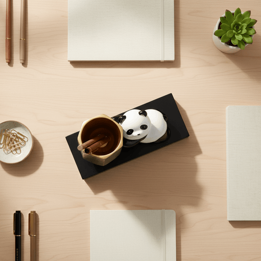 Bamboo Panda Pen Holder | Cute Desk Organizer for Office & Study | Natural Wood Pencil Cup