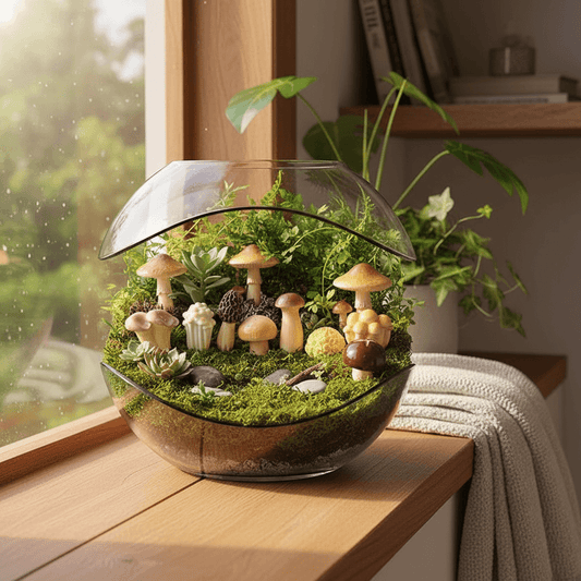 Botanical Mushroom Statue Set | 8-Piece Woodland Decor | Fairy Garden & Terrarium Figurines