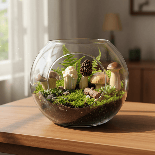 Botanical Mushroom Statue Set | 8-Piece Woodland Decor | Fairy Garden & Terrarium Figurines