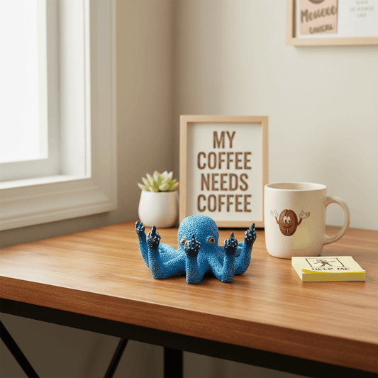Grumpy Octopus Desk Figurine | Funny Nope-topus Office Decor | Sarcastic Desk Toy