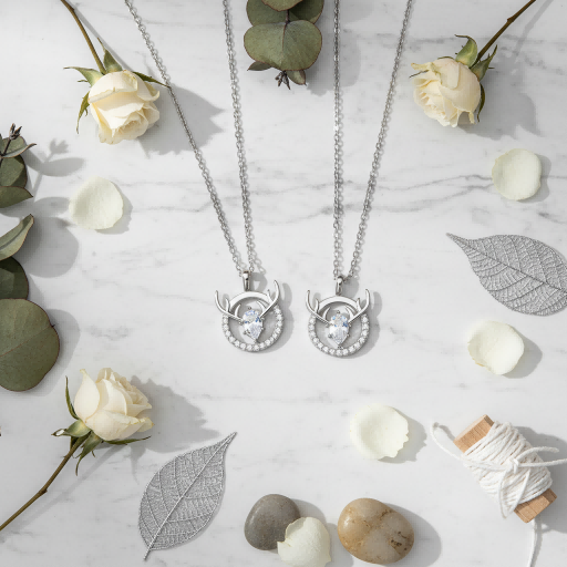 Deer Antler Couple Necklace | Silver Love & Luck Symbol | Matching Set | Romantic Gift