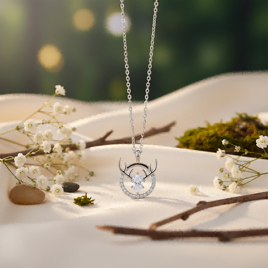 Deer Antler Pendant Necklace | Silver Symbol of Love & Luck | Romantic Gift for Her