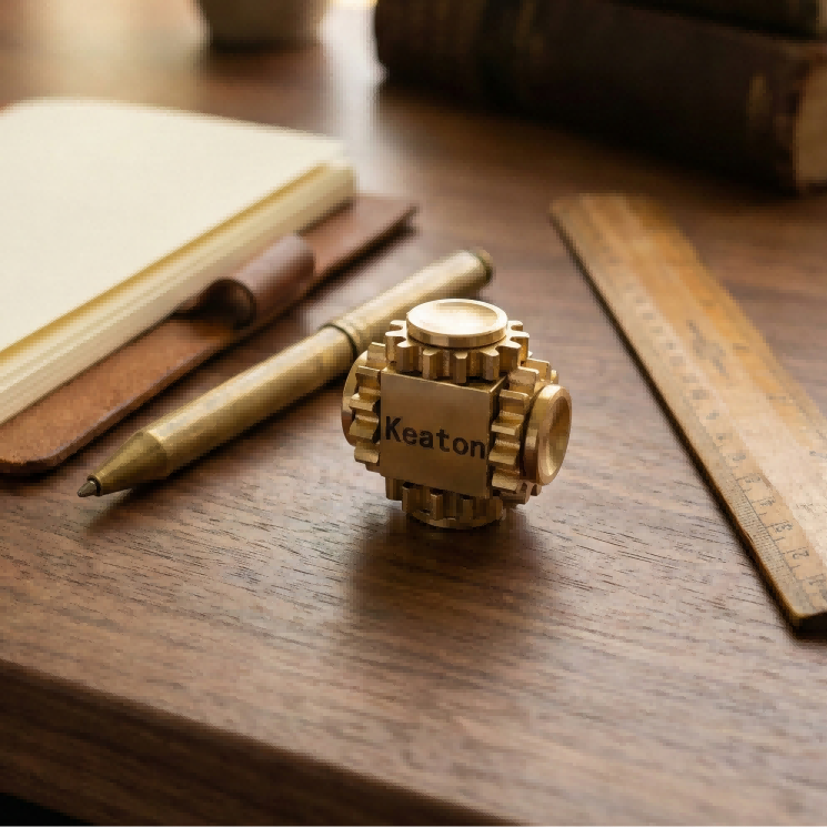 Custom engraved brass kinetic spinner desk toy