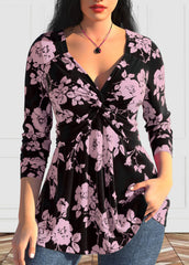 Large size women's V-neck Polyester Fibre shirt long sleeve printed shirt