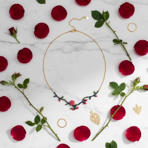 Enamel Rose Necklace | Thorns & Flower | Gold Plated Plant Series | Women's Jewelry