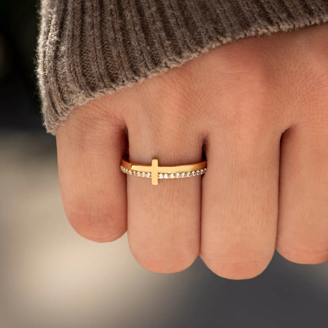 Personalized Minimalist Cross Ring for Women