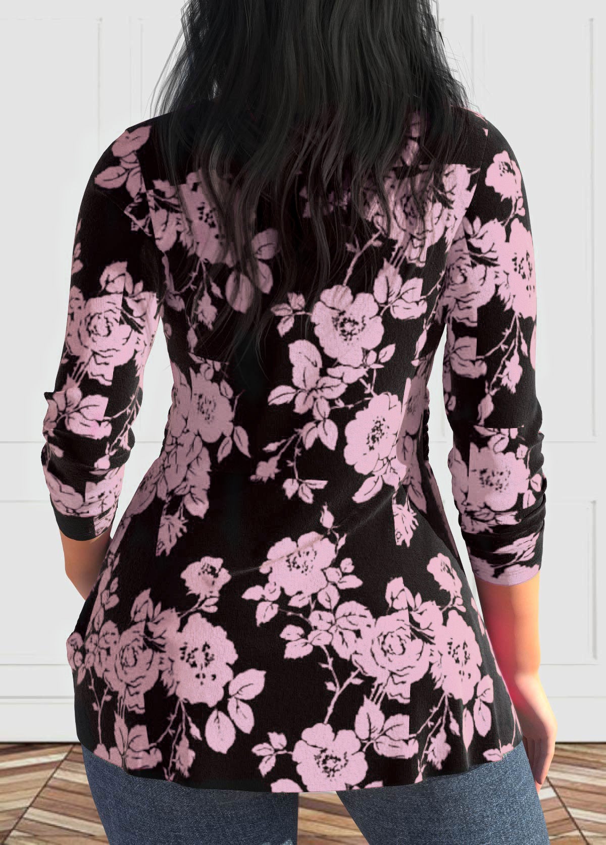 Large size women's V-neck Polyester Fibre shirt long sleeve printed shirt