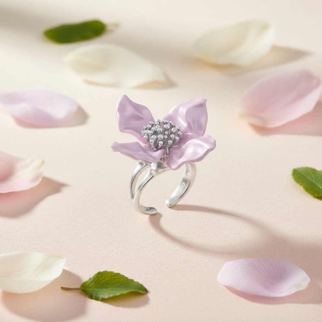 Floral Spinner Ring | Fidget Ring for Anxiety Relief | Sterling Silver Adjustable