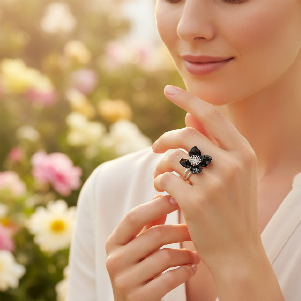 Floral Spinner Ring | Fidget Ring for Anxiety Relief | Sterling Silver Adjustable