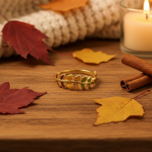 Golden Leaf Ring Cozy Autumn Scene
