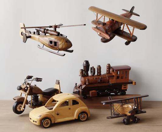 Vintage Wooden Vehicle Blind Box | Handcrafted Airplane Train Motorcycle | Random Desktop Ornament