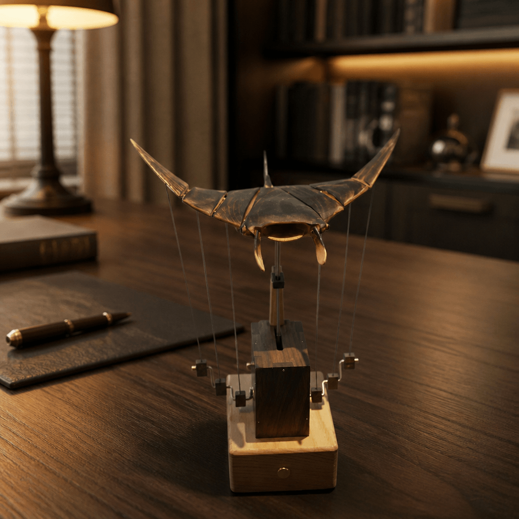 Animated Wooden Manta Ray | USB-C Rechargeable Desk Sculpture