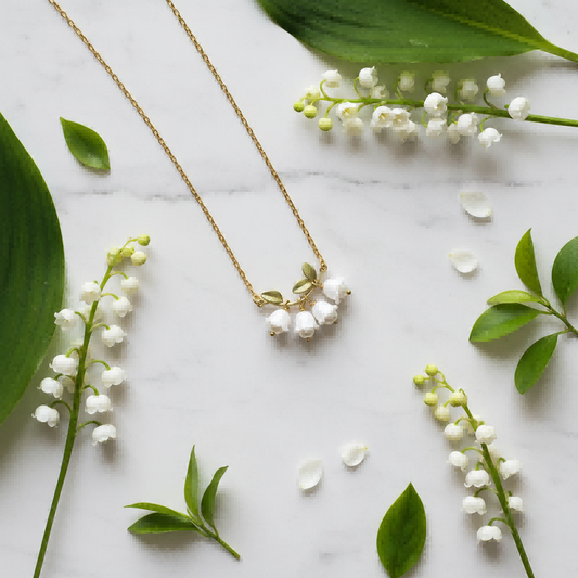 Lily of the Valley Pearl Necklace | Gold Plated Plant Series | Romantic Girlfriend Gift