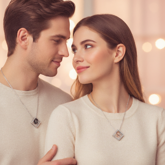 LOVE Letter Couple Necklace | Silver Matching Set | Stitching Design | Valentine Gift for Girlfriend