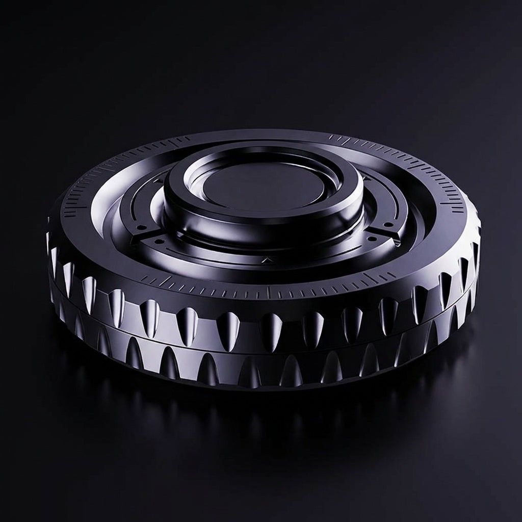 Black mechanical component on a dark background