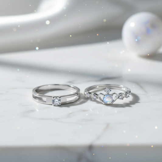 Moonlight Crown Couple Ring | 925 Silver Adjustable | Romantic Niche Design | Valentine Gift