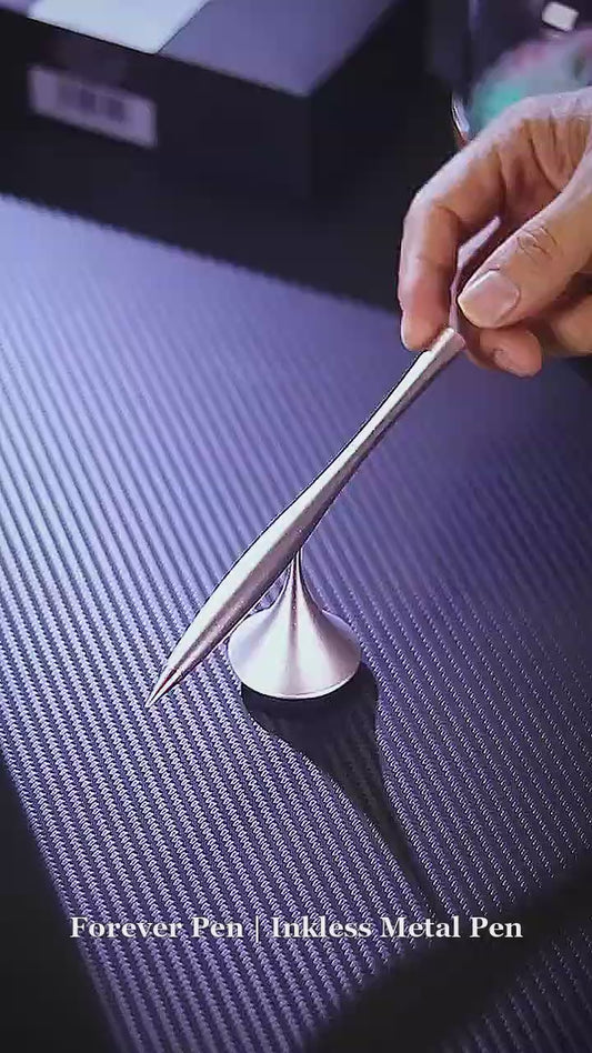 Forever Pen | Inkless Metal Pen with 360° Spin Stand