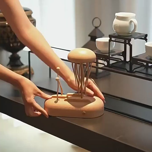 Kinetic Jellyfish Sculpture - Handcrafted Beech Wood Desktop Art