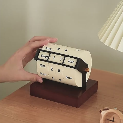 Wooden Base Perpetual Calendar | Manual Rotating Desktop Calendar | Creative Office Gift