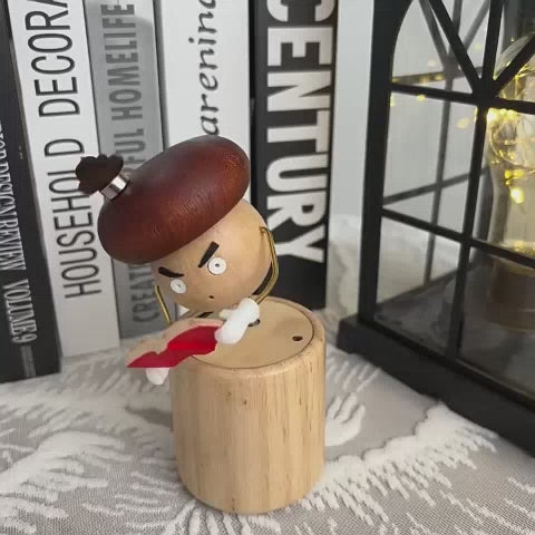 Mr. Serious Acorn Bobblehead | Touch-Activated Wood Desk Figurine | Engravable Healing Toy Gift