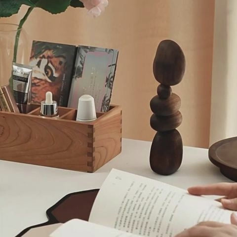 Magnetic Balance Stone Sculpture | Handcrafted Solid Wood Zen Desk Art | Mindfulness Gift