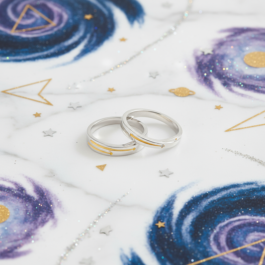 Shooting Star Couple Ring Cosmic Flat Lay