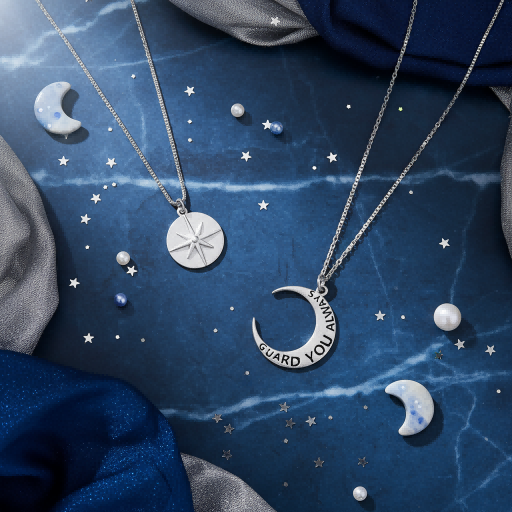 Star & Moon Guardian Couple Necklace | Silver Matching Set | Eternal Protection | Birthday Gift