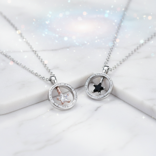 Star Wish Couple Necklace | Silver Galaxy Design | Collarbone Chain | Valentine Gift for Girlfriend
