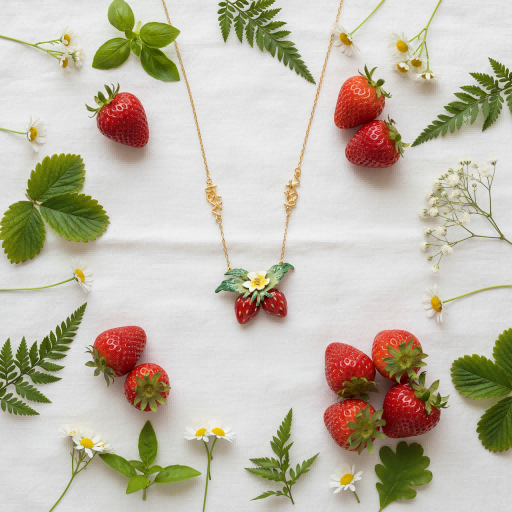 Strawberry Necklace | Hand-Painted Enamel | Gold Plated Plant Series | Mori Style Jewelry