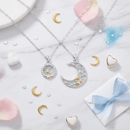 Sun & Moon Couple Necklace | Silver Pendant Set | Day & Night Companion | Valentine Gift