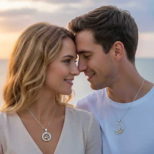 Sun & Moon Couple Necklace | Silver Pendant Set | Day & Night Companion | Valentine Gift