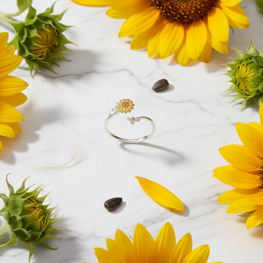 Sunflower Spinner Ring Prominent Natural Flat Lay