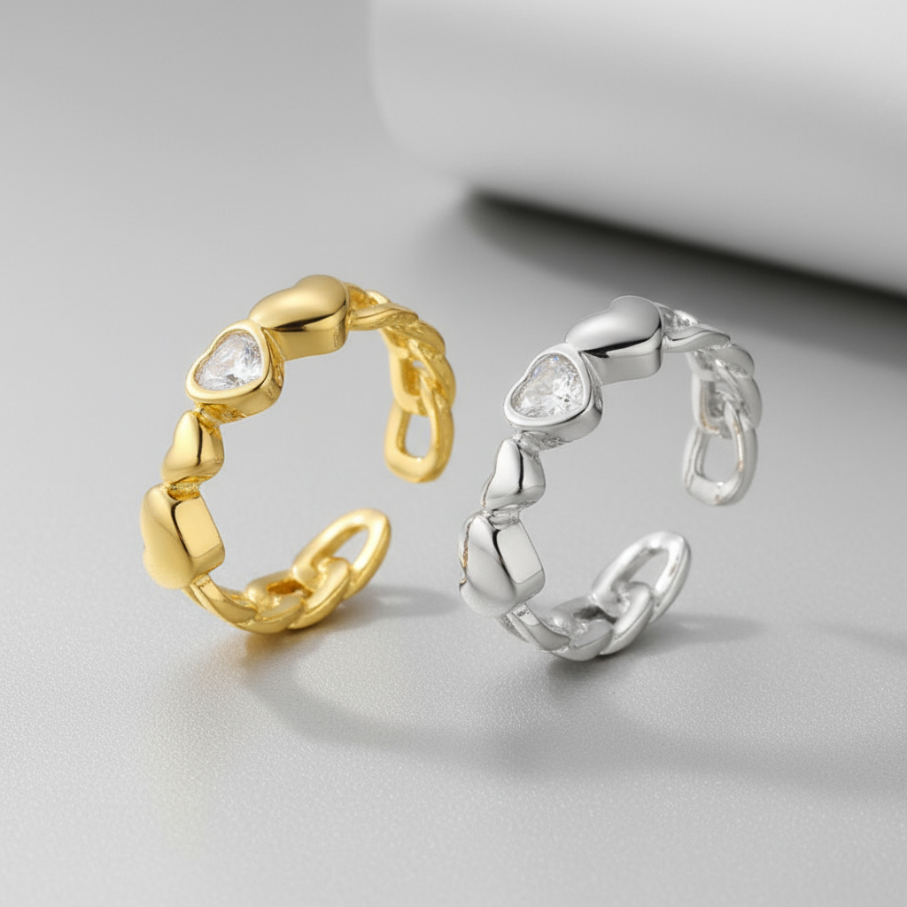 Sterling silver interlocked heart chain ring romantic gift