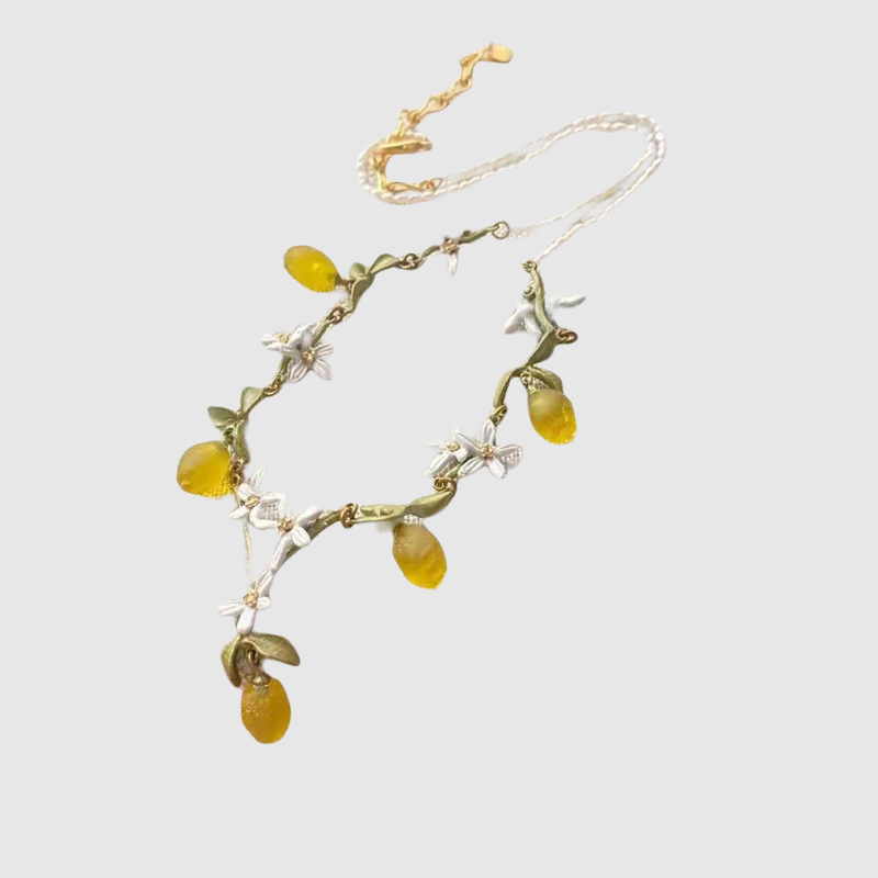 Fashion Elegant Natural Lemon Flower Plant Series Pearl Chain Necklace