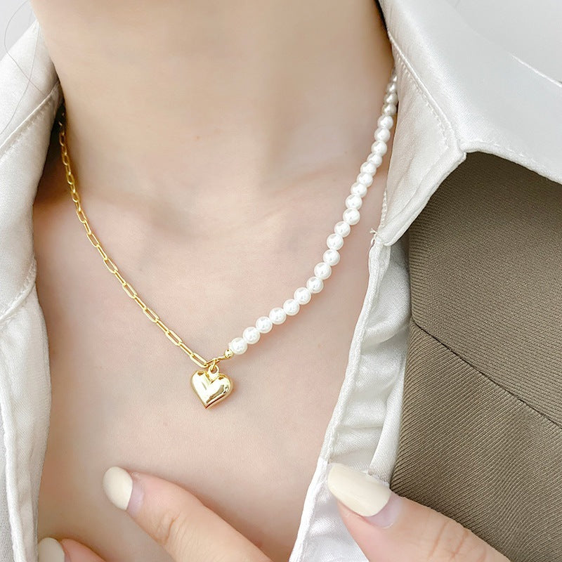 Gold Love Bead Necklace Girls Small Fragrance Light Luxury Clavicle Chain