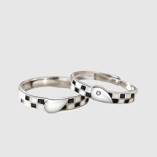 New Black and White Checkerboard design stitching love couple ring