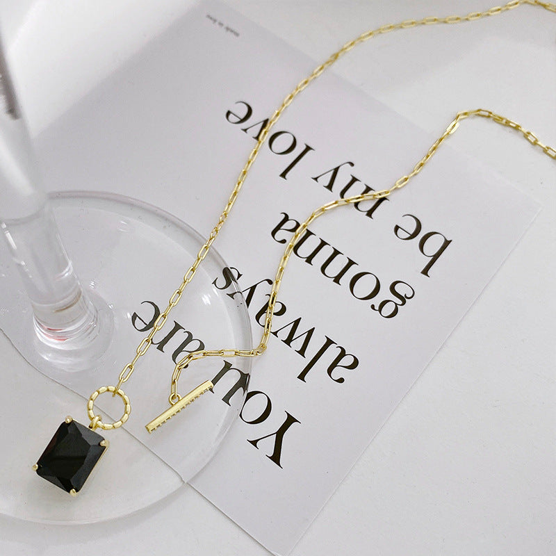Square Geometric Black Zircon Clavicle Chain Girlfriend Birthday Gift