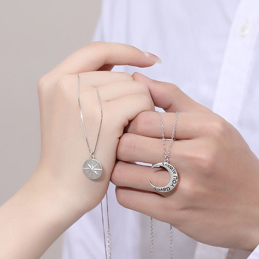 Star & Moon Guardian Couple Necklace | Silver Matching Set | Eternal Protection | Birthday Gift