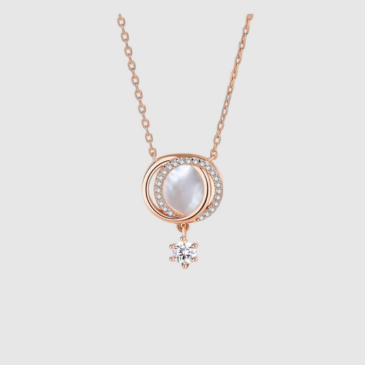 Sterling Silver  Fritillary Shell Night Comes Double Full Moon Necklace Clavicle Chain Pendant Jewelry