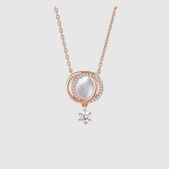 Sterling Silver  Fritillary Shell Night Comes Double Full Moon Necklace Clavicle Chain Pendant Jewelry