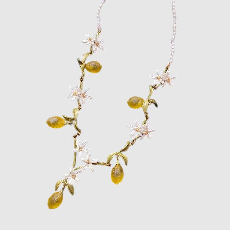 Fashion Elegant Natural Lemon Flower Plant Series Pearl Chain Necklace