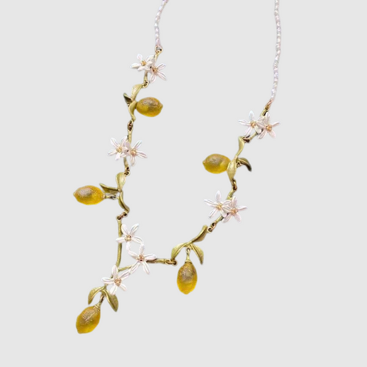 Fashion Elegant Natural Lemon Flower Plant Series Pearl Chain Necklace
