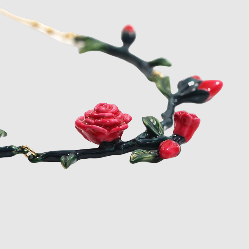 Enamel Thorns Rose Women's Flower Necklace